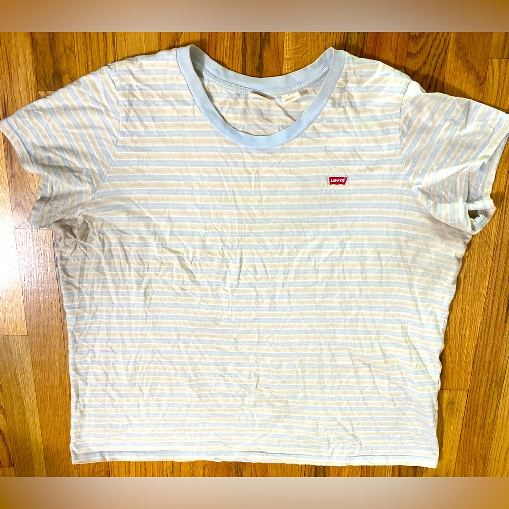 Levi’s women’s size 2XL retro blue/yellow short sleeve T-shirt ringer striped